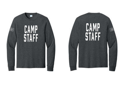 NYC Factory Custom Logo Camp Staff Cotton Long Sleeve T-Shirt (Classic) - Front + Back + Your Logo Sleeve - Dark Heather Grey