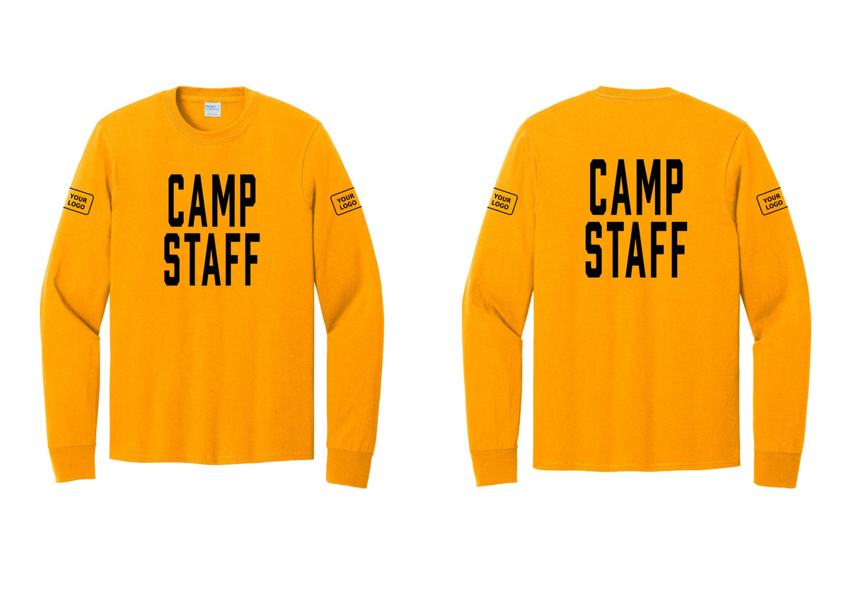 NYC Factory Custom Logo Camp Staff Cotton Long Sleeve T-Shirt (Classic) - Front + Back + Your Logo Sleeves - Gold