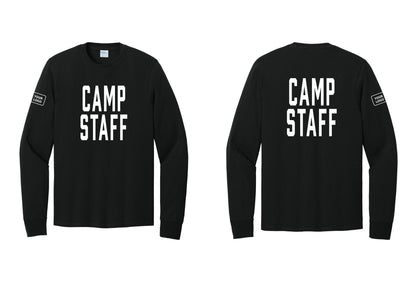 NYC Factory Custom Logo Camp Staff Cotton Long Sleeve T-Shirt (Classic) - Front + Back + Your Logo Sleeve - Black