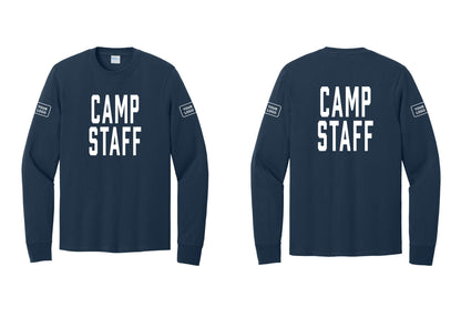 NYC Factory Custom Logo Camp Staff Cotton Long Sleeve T-Shirt (Classic) - Front + Back + Your Logo Sleeves - Navy