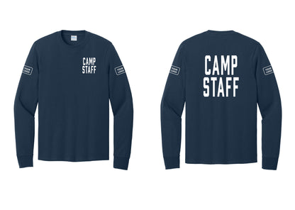 NYC Factory Custom Logo Camp Staff Cotton Long Sleeve T-Shirt (Classic) - Chest + Back + Your Logo Sleeves - Navy