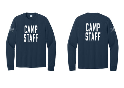 NYC Factory Custom Logo Camp Staff Cotton Long Sleeve T-Shirt (Classic) - Front + Back + Your Logo Sleeve - Navy