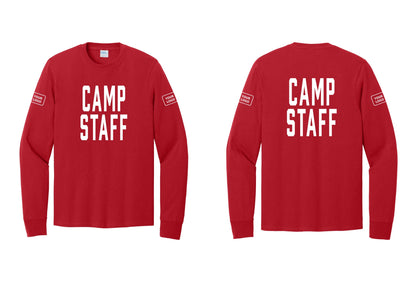 NYC Factory Custom Logo Camp Staff Cotton Long Sleeve T-Shirt (Classic) - Front + Back + Your Logo Sleeves - Red
