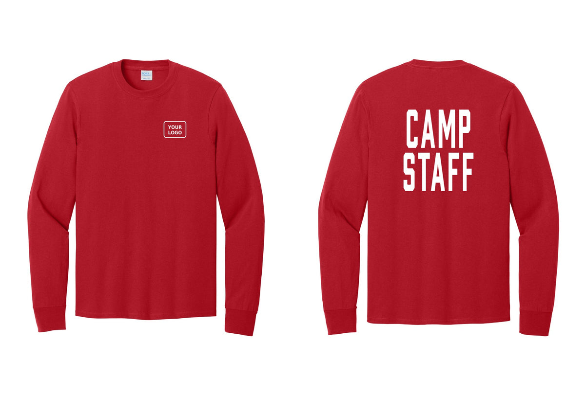 NYC Factory Custom Logo Camp Staff Cotton Long Sleeve T-Shirt (Classic) - Your Logo + Back - Red