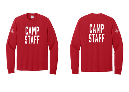 NYC Factory Custom Logo Camp Staff Cotton Long Sleeve T-Shirt (Classic) - Front + Back + Your Logo Sleeve - Red