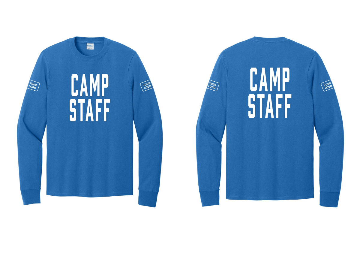 NYC Factory Custom Logo Camp Staff Cotton Long Sleeve T-Shirt (Classic) - Front + Back + Your Logo Sleeves - Royal
