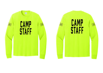 NYC Factory Custom Logo Camp Staff Cotton Long Sleeve T-Shirt (Classic) - Front + Back + Your Logo Sleeves - Safety Green