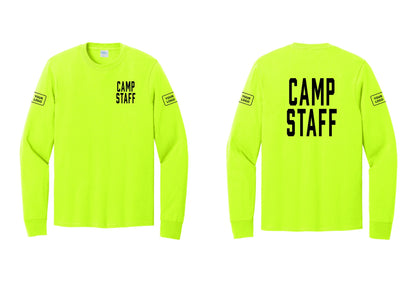 NYC Factory Custom Logo Camp Staff Cotton Long Sleeve T-Shirt (Classic) - Chest + Back + Your Logo Sleeves - Safety Green