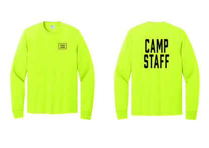 NYC Factory Custom Logo Camp Staff Cotton Long Sleeve T-Shirt (Classic) - Your Logo + Back - Safety Green