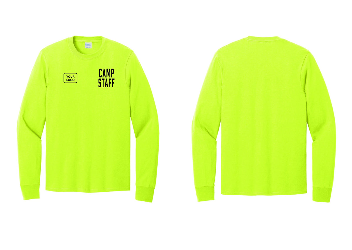 NYC Factory Custom Logo Camp Staff Cotton Long Sleeve T-Shirt (Classic) - CAMP STAFF + Your Logo - Safety Green
