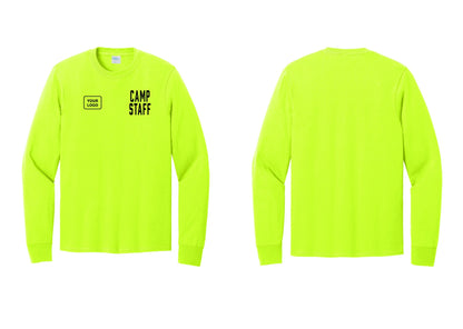 NYC Factory Custom Logo Camp Staff Cotton Long Sleeve T-Shirt (Classic) - CAMP STAFF + Your Logo - Safety Green