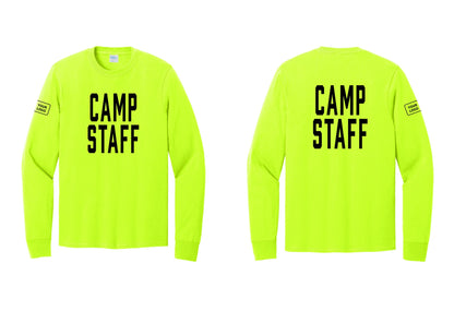 NYC Factory Custom Logo Camp Staff Cotton Long Sleeve T-Shirt (Classic) - Front + Back + Your Logo Sleeve - Safety Green