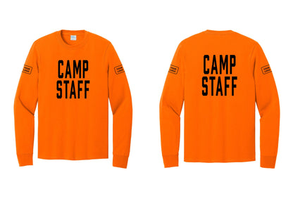 NYC Factory Custom Logo Camp Staff Cotton Long Sleeve T-Shirt (Classic) - Front + Back + Your Logo Sleeves - Safety Orange