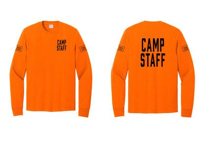 NYC Factory Custom Logo Camp Staff Cotton Long Sleeve T-Shirt (Classic) - Chest + Back + Your Logo Sleeves - Safety Orange