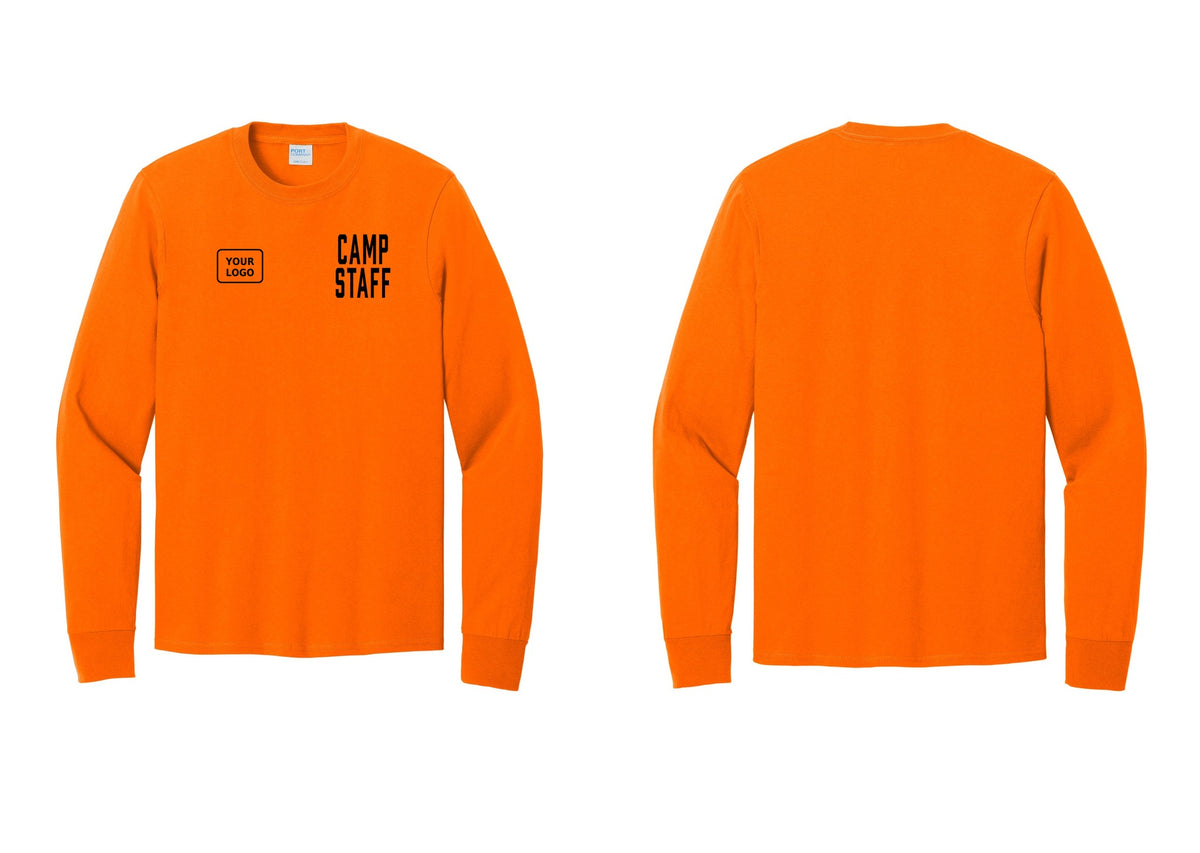 NYC Factory Custom Logo Camp Staff Cotton Long Sleeve T-Shirt (Classic) - CAMP STAFF + Your Logo - Safety Orange