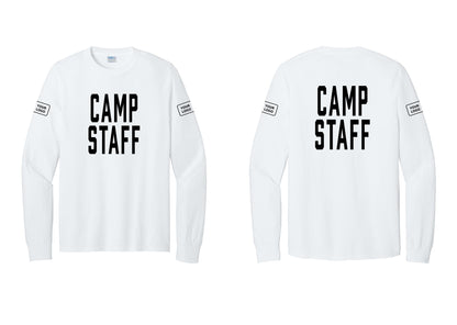NYC Factory Custom Logo Camp Staff Cotton Long Sleeve T-Shirt (Classic) - Front + Back + Your Logo Sleeves - White