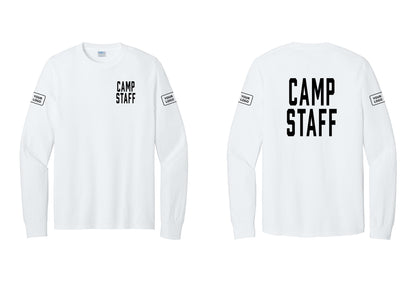NYC Factory Custom Logo Camp Staff Cotton Long Sleeve T-Shirt (Classic) - Chest + Back + Your Logo Sleeves - White