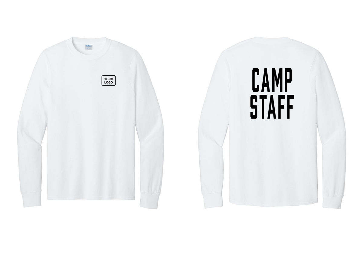 NYC Factory Custom Logo Camp Staff Cotton Long Sleeve T-Shirt (Classic) - Your Logo + Back - White