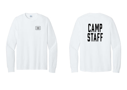 NYC Factory Custom Logo Camp Staff Cotton Long Sleeve T-Shirt (Classic) - Your Logo + Back - White