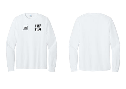 NYC Factory Custom Logo Camp Staff Cotton Long Sleeve T-Shirt (Classic) - CAMP STAFF + Your Logo - White