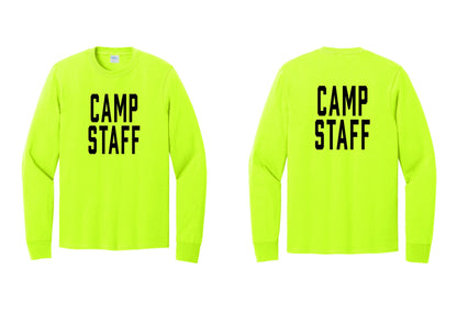 NYC Factory Camp Staff Cotton Long Sleeve T-Shirt (Classic) - Front + Back - Safety Green