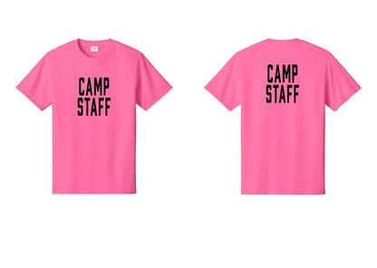 NYC Factory Camp Staff T-Shirt, Condensed Lettering - Front + Back - Neon Pink