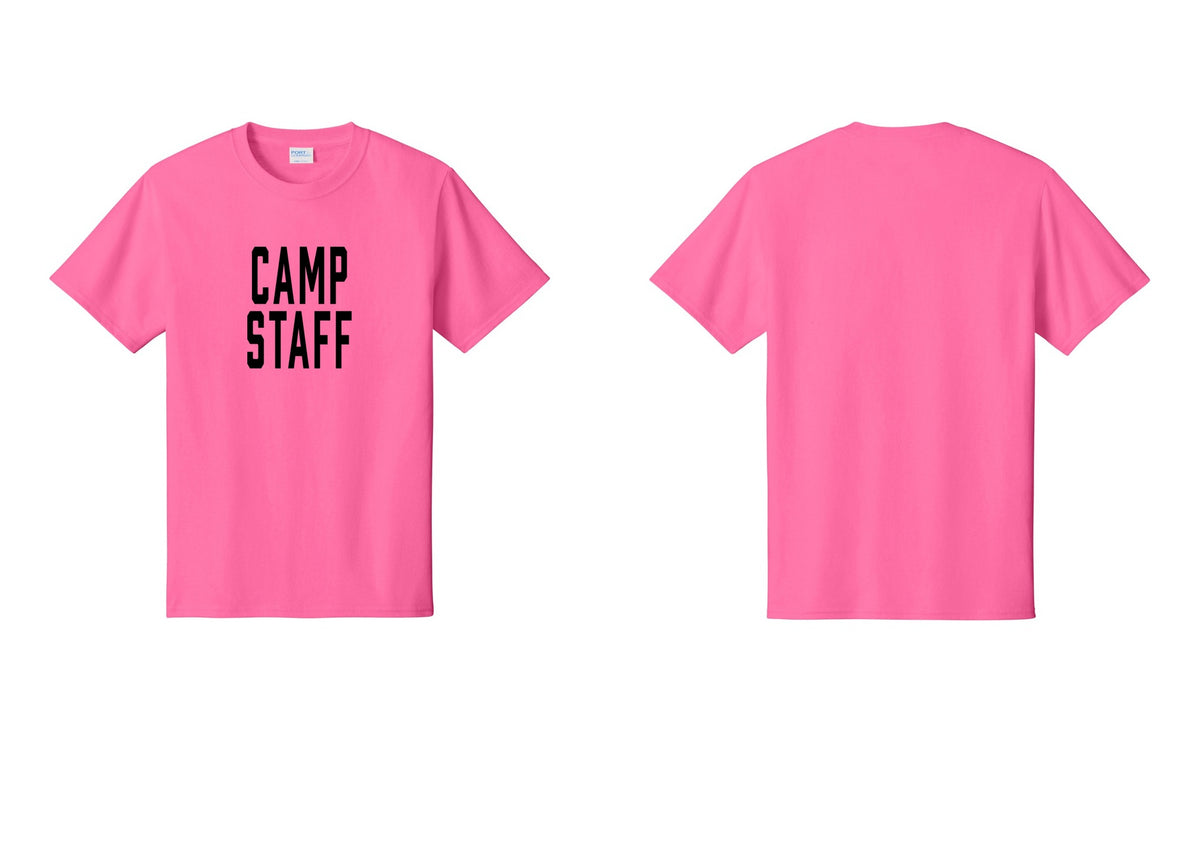 NYC Factory Camp Staff T-Shirt, Condensed Lettering - Front Only - Neon Pink