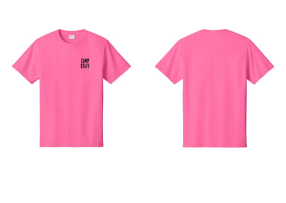 NYC Factory Camp Staff T-Shirt, Condensed Lettering - Chest Only - Neon Pink