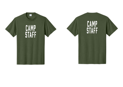 NYC Factory Camp Staff T-Shirt, Condensed Lettering - Front + Back - Olive