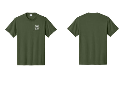NYC Factory Camp Staff T-Shirt, Condensed Lettering - Chest Only - Olive