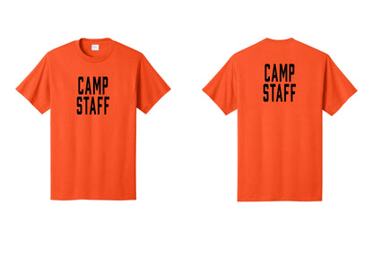NYC Factory Camp Staff T-Shirt, Condensed Lettering - Front + Back - Orange