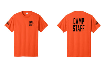 NYC Factory Unisex Camp Staff Classic T-Shirt - Chest + Back + US Flag Sleeve - Orange