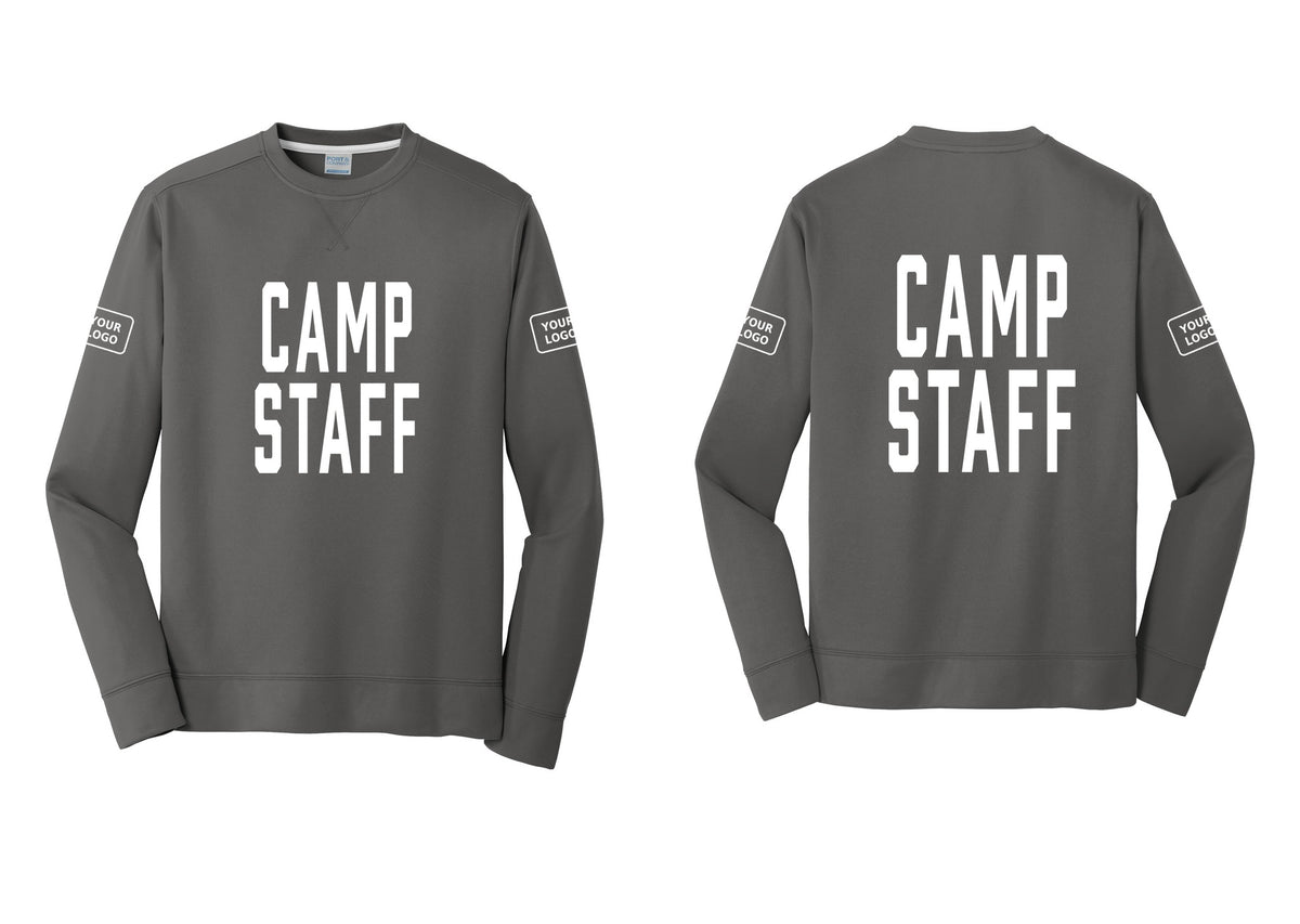 NYC Factory Custom Logo Camp Staff Performance Fleece Crewneck Sweatshirt (Classic) - Front + Back + Your Logo Sleeves - Charcoal