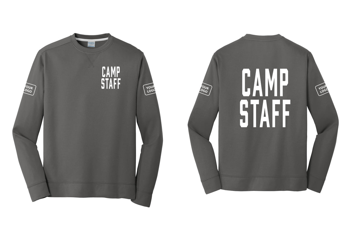 NYC Factory Custom Logo Camp Staff Performance Fleece Crewneck Sweatshirt (Classic) - Chest + Back + Your Logo Sleeves - Charcoal
