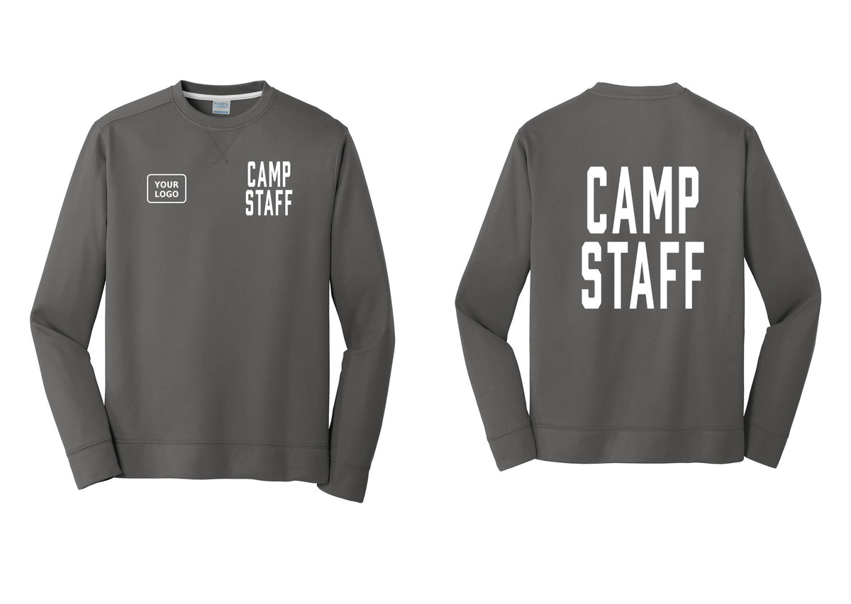 NYC Factory Custom Logo Camp Staff Performance Fleece Crewneck Sweatshirt (Classic) - CAMP STAFF + Your Logo + Back - Charcoal