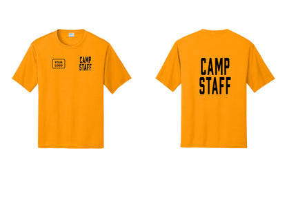 NYC Factory Custom Logo Camp Staff Performance T-Shirt (Classic) - CAMP STAFF + Your Logo + Back - Gold