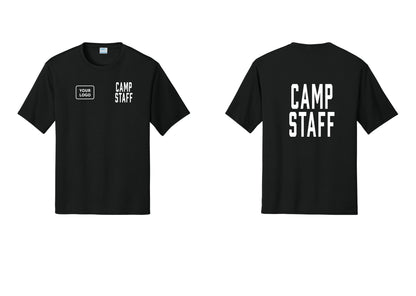NYC Factory Custom Logo Camp Staff Performance T-Shirt (Classic) - CAMP STAFF + Your Logo + Back - Black