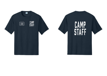 NYC Factory Custom Logo Camp Staff Performance T-Shirt (Classic) - CAMP STAFF + Your Logo + Back - Navy