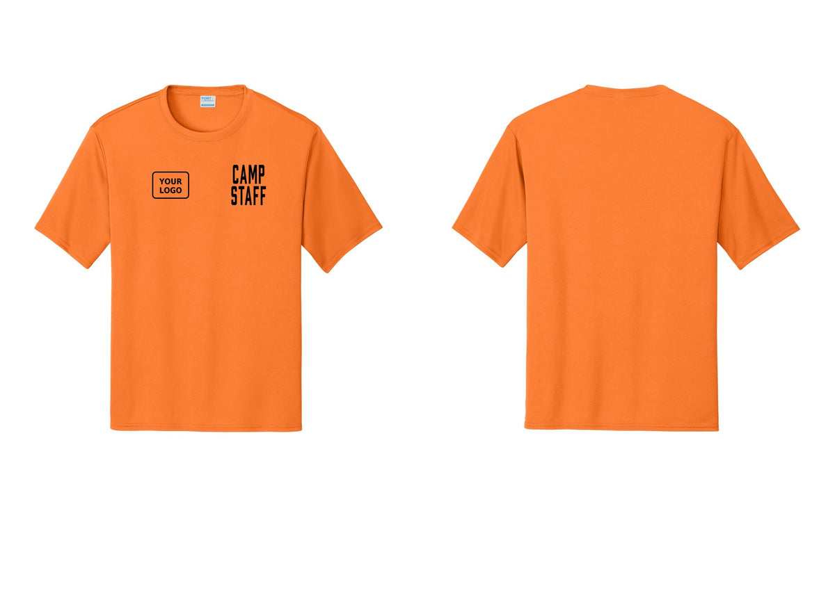 NYC Factory Custom Logo Camp Staff Performance T-Shirt (Classic) - CAMP STAFF + Your Logo - Neon Orange