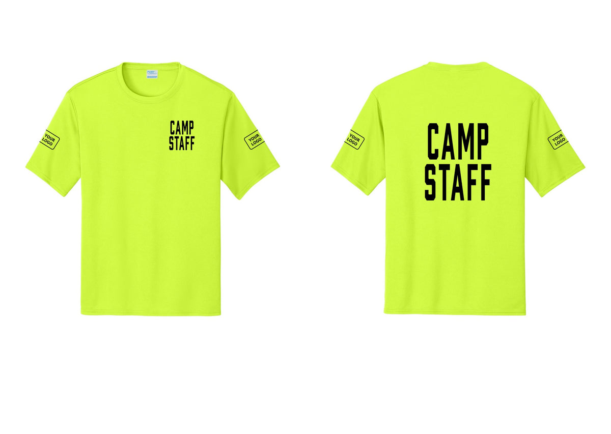 NYC Factory Custom Logo Camp Staff Performance T-Shirt (Classic) - Chest + Back + Your Logo Sleeves - Neon Yellow
