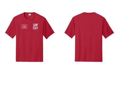 NYC Factory Custom Logo Camp Staff Performance T-Shirt (Classic) - CAMP STAFF + Your Logo - Red