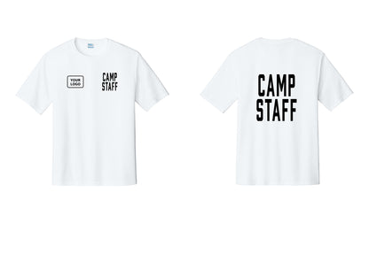 NYC Factory Custom Logo Camp Staff Performance T-Shirt (Classic) - CAMP STAFF + Your Logo + Back - White