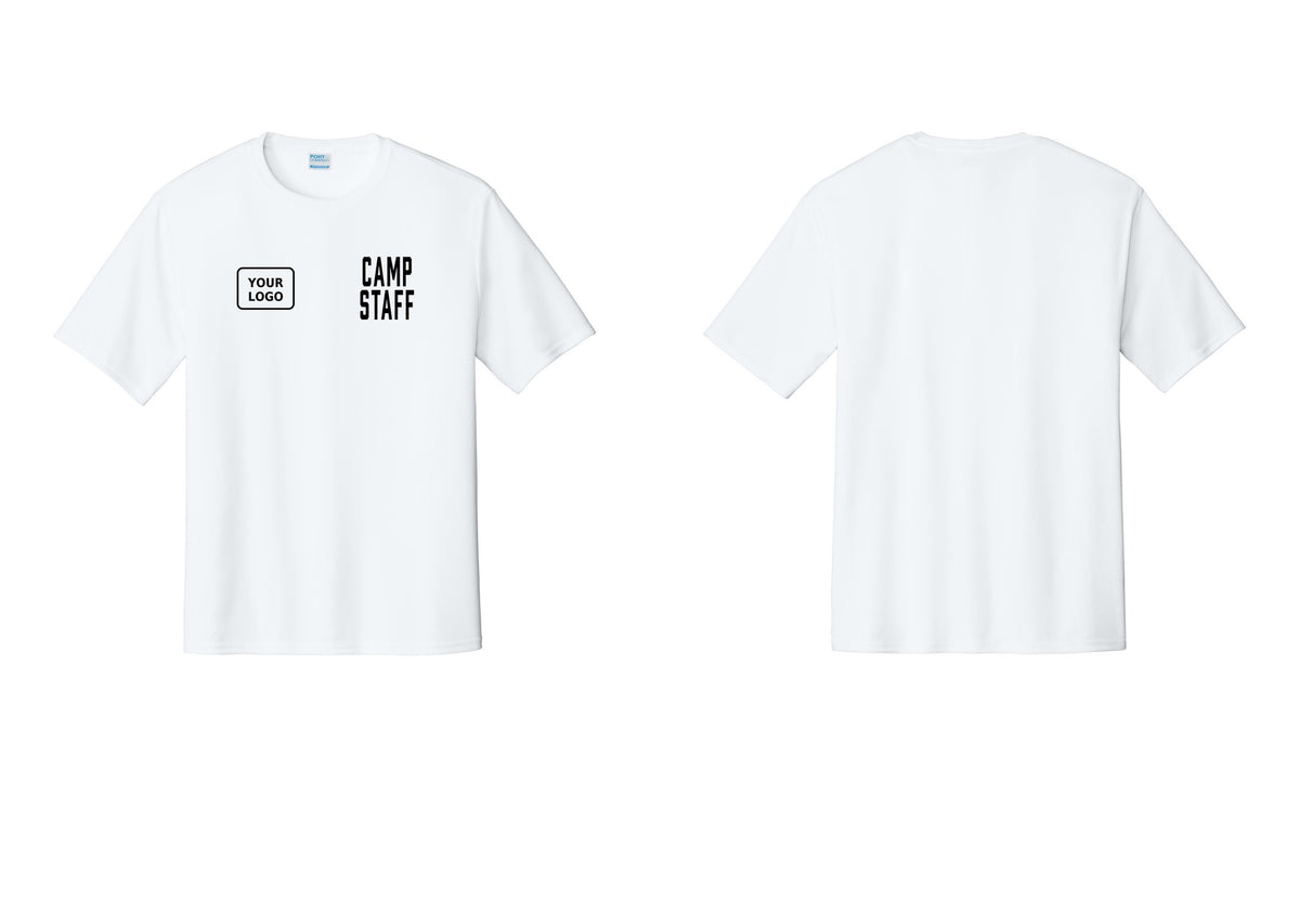 NYC Factory Custom Logo Camp Staff Performance T-Shirt (Classic) - CAMP STAFF + Your Logo - White