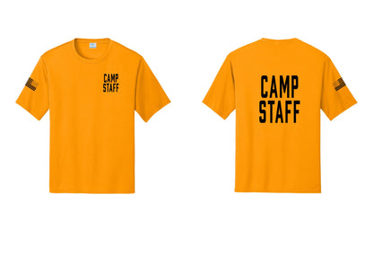 NYC Factory Camp Staff Performance T-Shirt (Classic) - Chest + Back + US Flag Sleeve - Gold