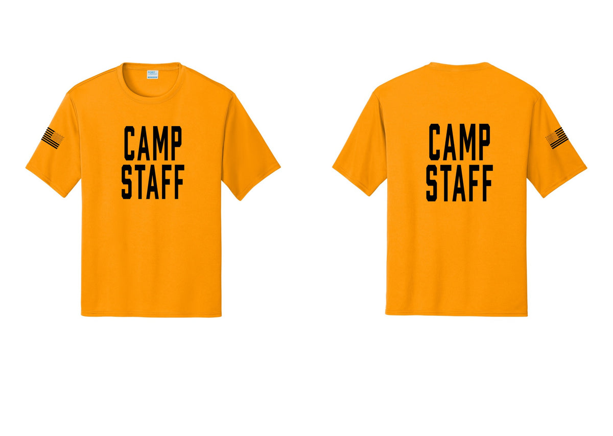 NYC Factory Camp Staff Performance T-Shirt (Classic) - Front + Back + US Flag Sleeve - Gold