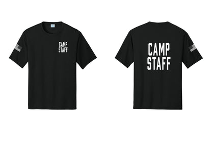 NYC Factory Camp Staff Performance T-Shirt (Classic) - Chest + Back + US Flag Sleeve - Black