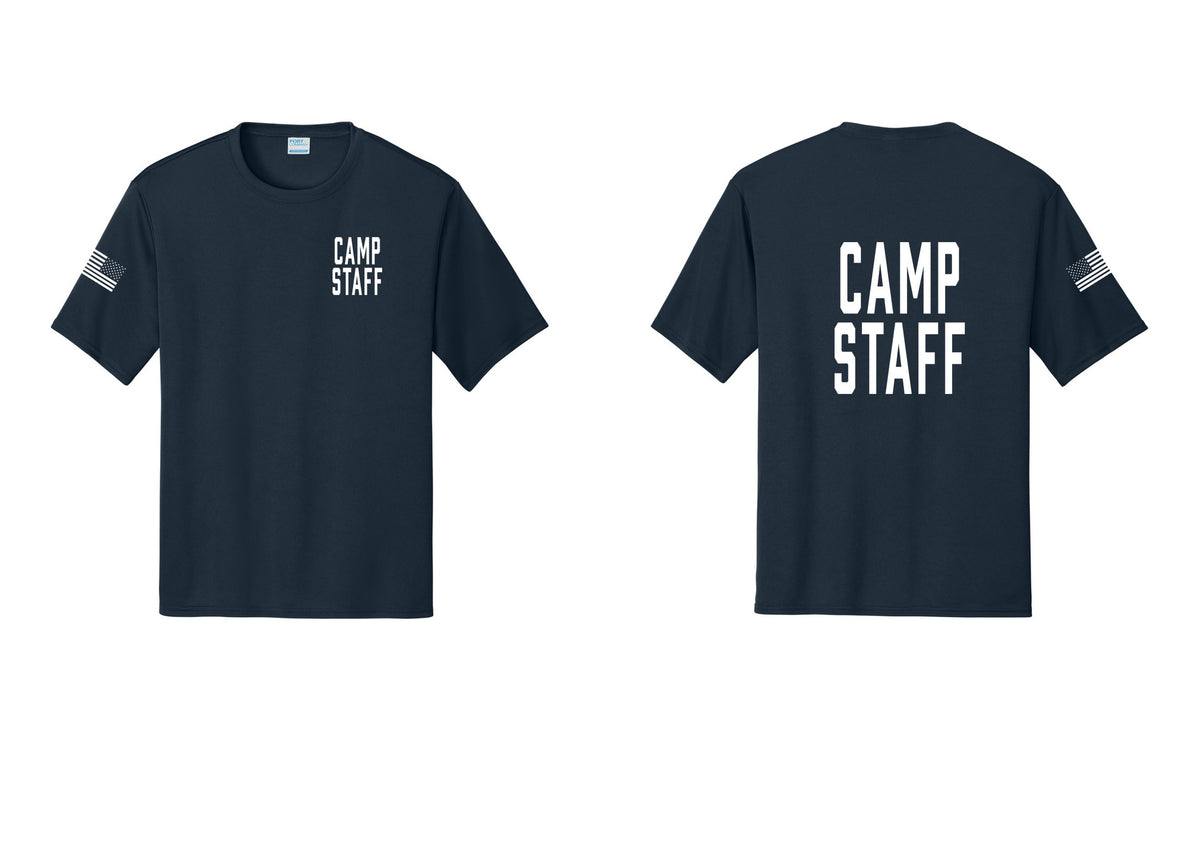 NYC Factory Camp Staff Performance T-Shirt (Classic) - Chest + Back + US Flag Sleeve - Navy