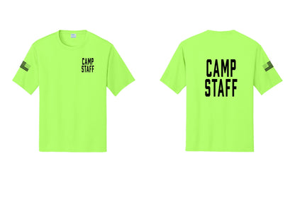 NYC Factory Camp Staff Performance T-Shirt (Classic) - Chest + Back + US Flag Sleeve - Neon Green