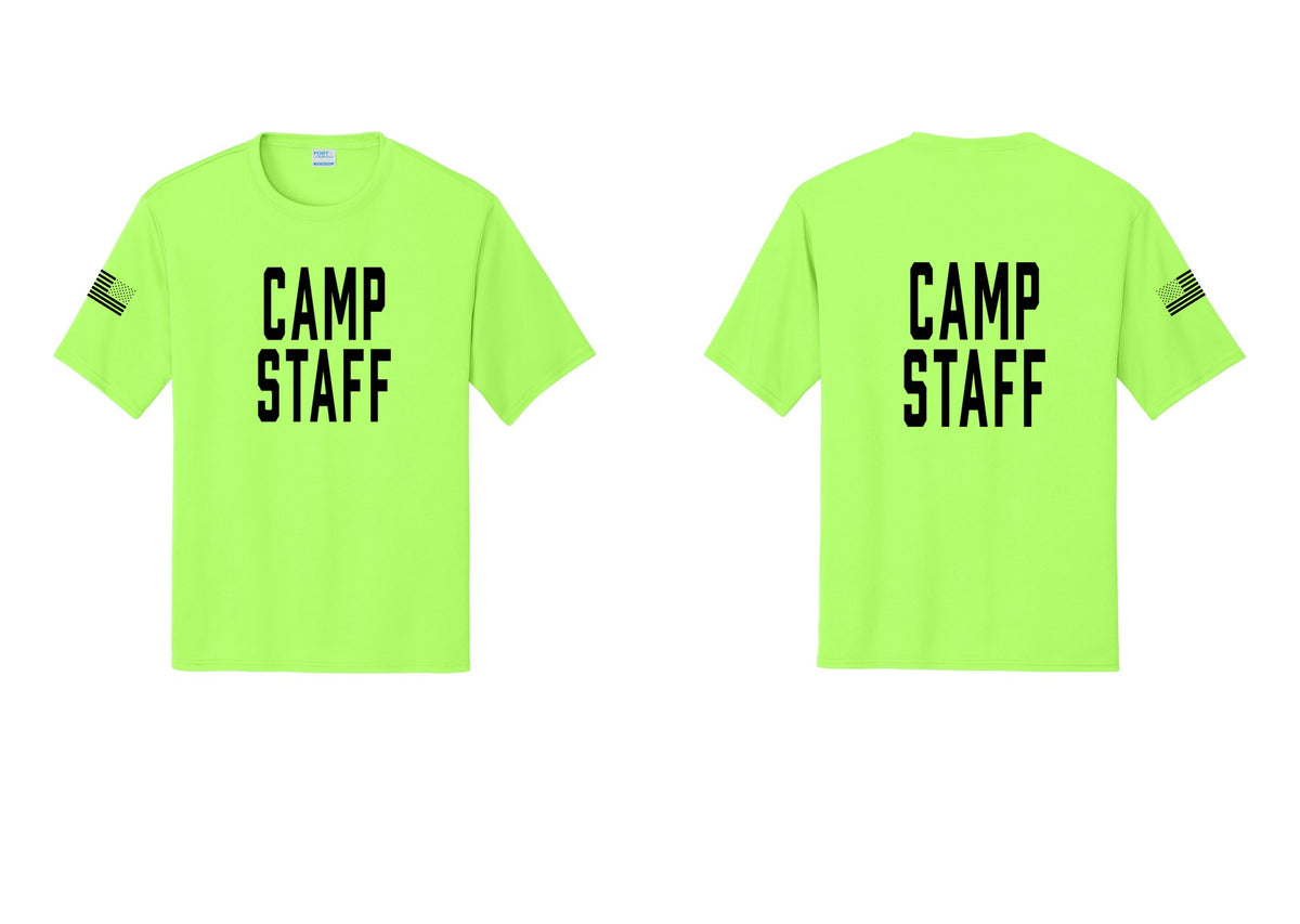 NYC Factory Camp Staff Performance T-Shirt (Classic) - Front + Back + US Flag Sleeve - Neon Green