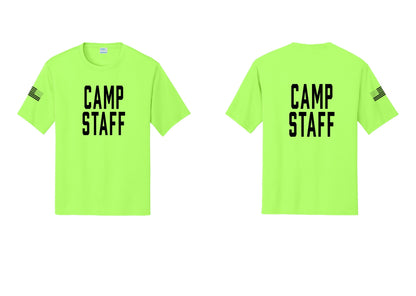 NYC Factory Camp Staff Performance T-Shirt (Classic) - Front + Back + US Flag Sleeve - Neon Green